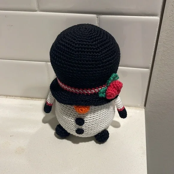Handcrafted Snowman Gnome with Holly Winter Holiday Seasonal Christmas Crochet - Picture 3 of 10